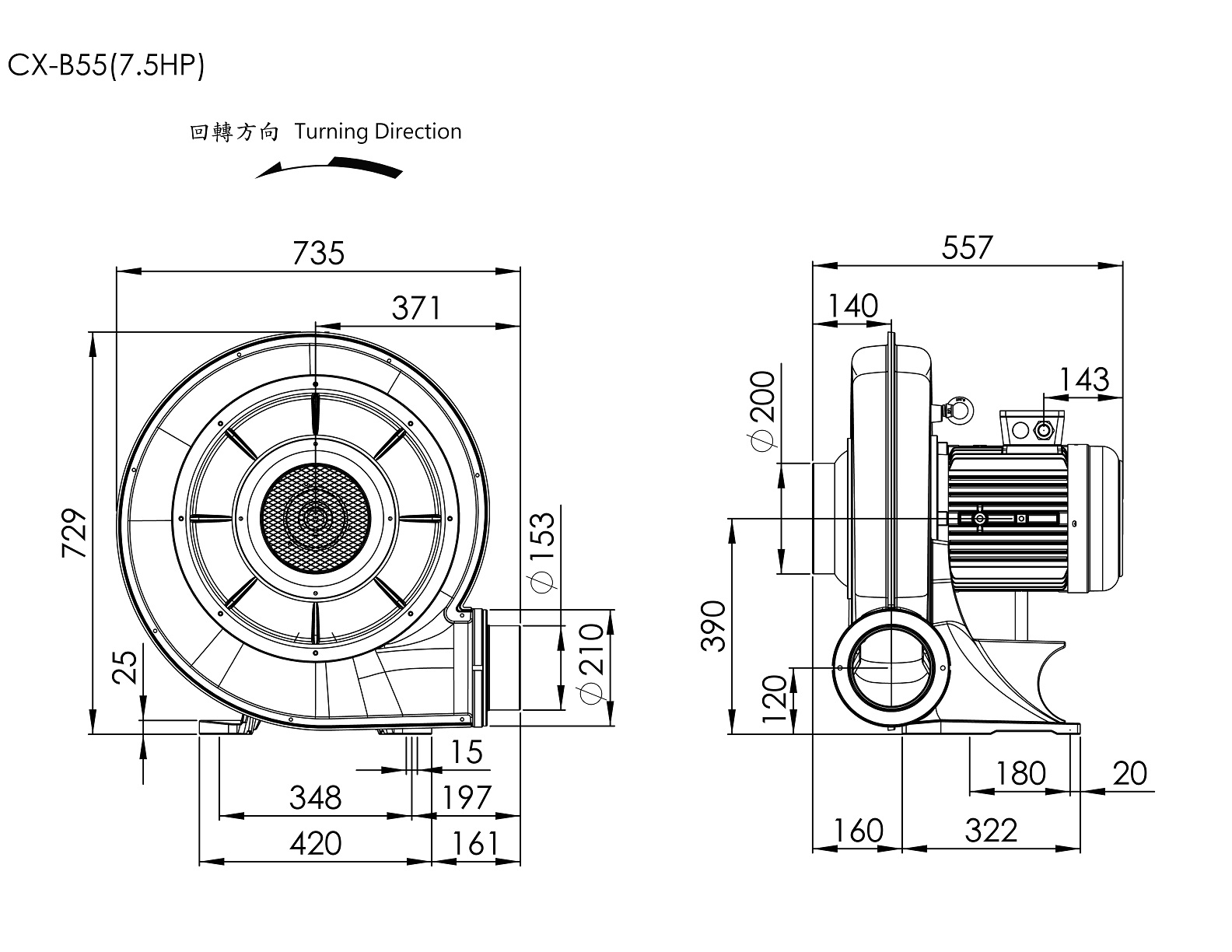 Turbo Centrifugal Blower   CX-B55   7.5HP   3Φ