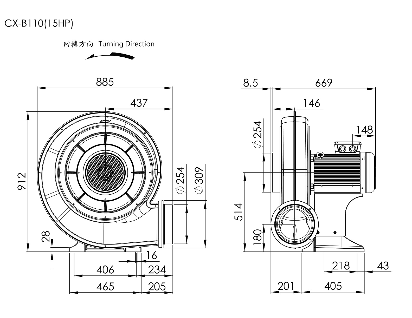 Turbo Centrifugal Blower CX-B110 15HP 3Φ