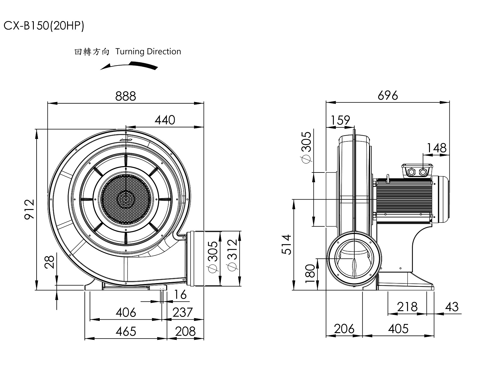Turbo Centrifugal Blower   CX-B150    20HP   3Φ
