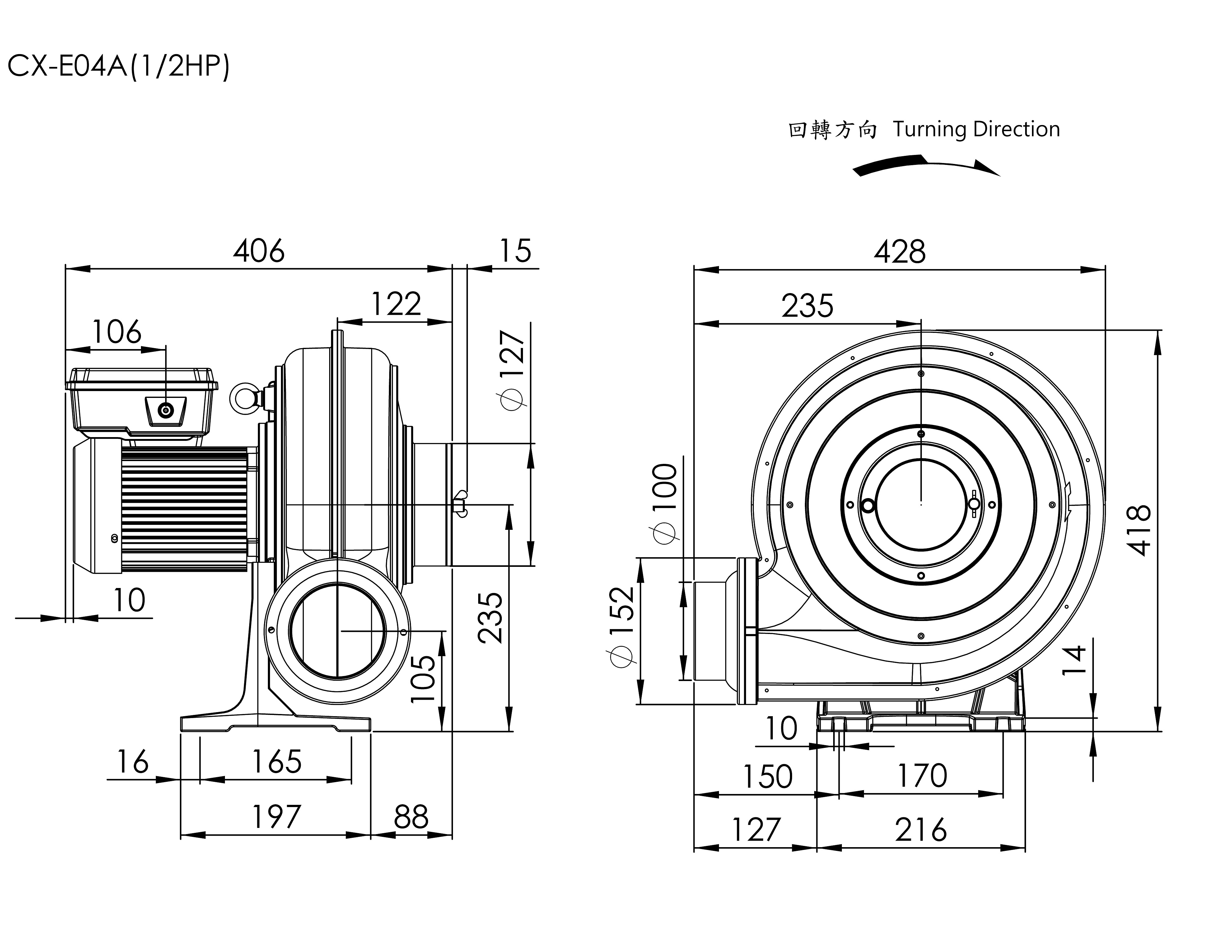 Strong Wind Turbo Centrifugal Blower CX-E04A 1/2HP 1Φ