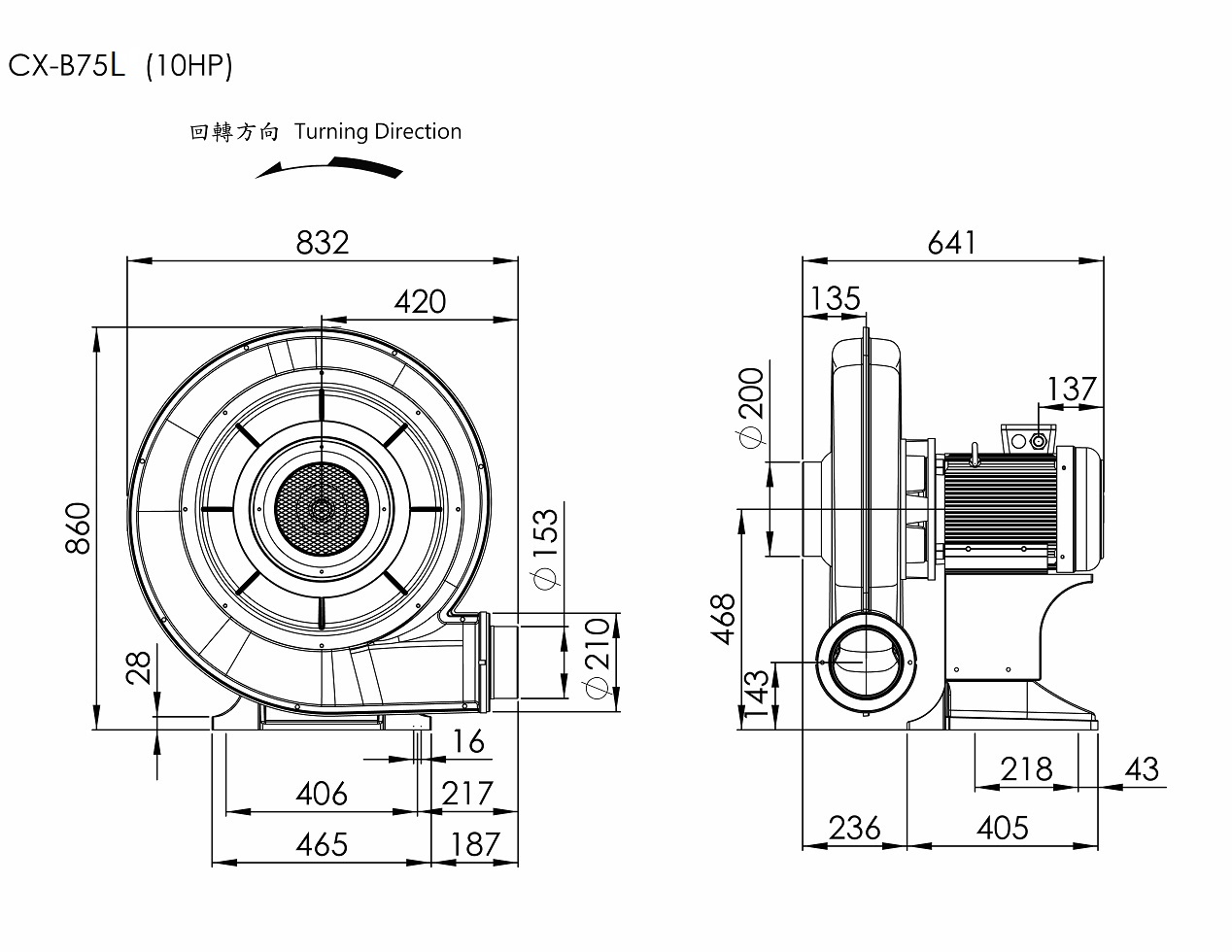 Heat-resistant Turbo Centrifugal Blower   CX-B75L    10HP   3Φ  